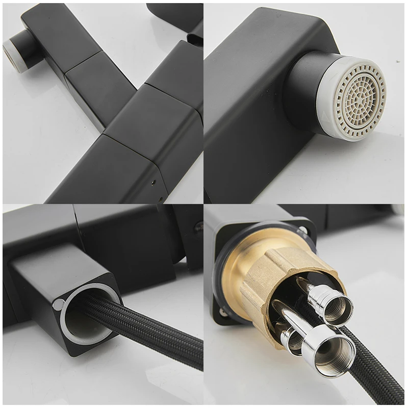 

2021Out Bathroom Basin Sink Faucet Hot Cold Water Mixer Tap Black Faucets Crane with Spray Tall Bathroom Faucet ELM1034