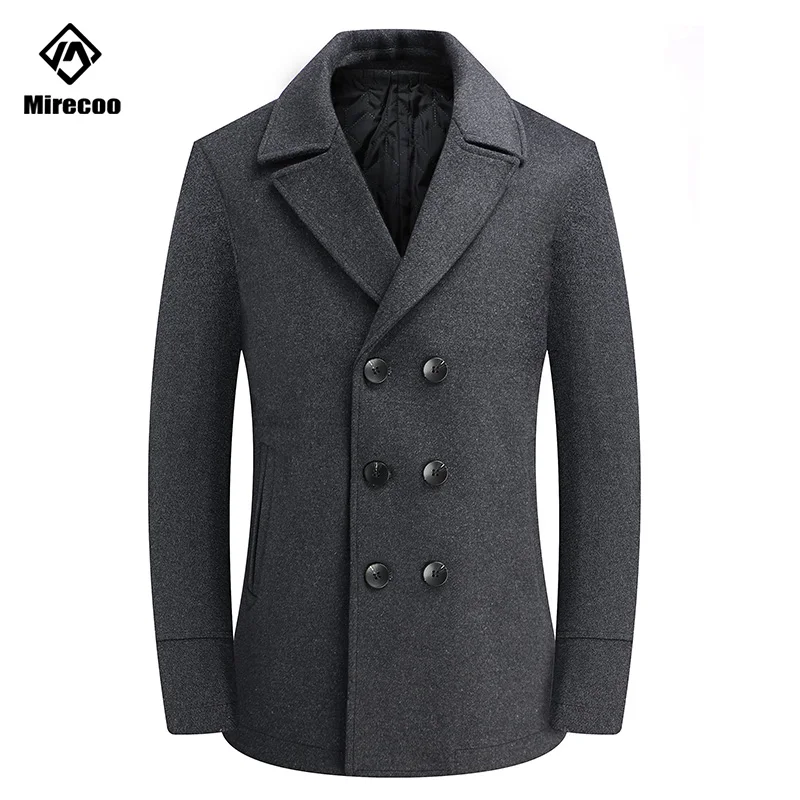 Зимнее шерстяное черное пальто Мужская однотонная Толстая куртка мужское