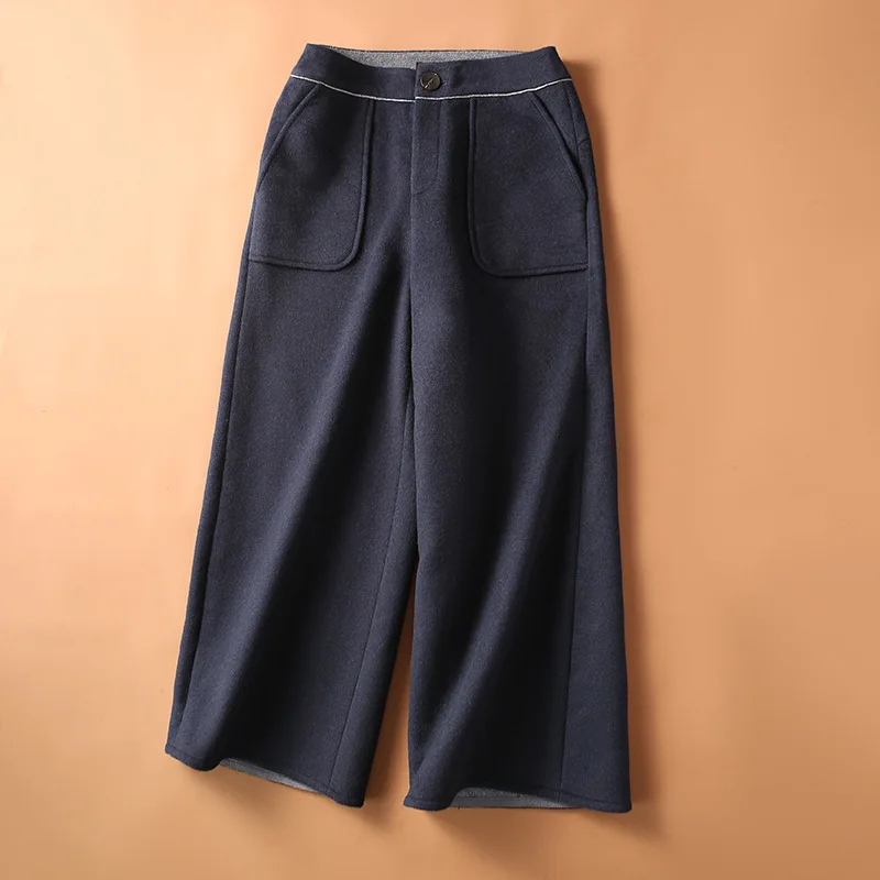 

Women Pants Winter Office Lady Loose Double Sides Wool Pants Female Autumn Cashmere Trousers Female Thick Warm Wide Leg Pants