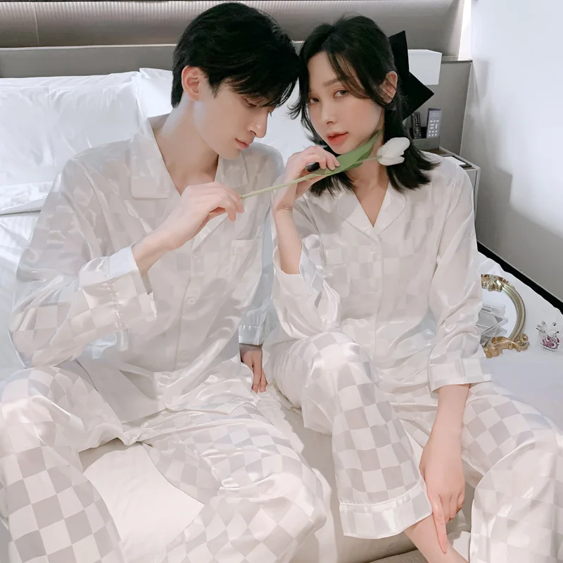 

Luxury pajamas set satin silk sexy pajamas couple pajamas ladies loose casual home wear men's casual pajamas couple models
