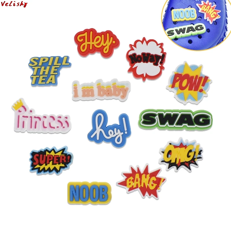 

10 шт. Алфавит Super Hey Pow OMG, буквы из ПВХ, подвески для обуви, садовая обувь, аксессуары, украшения, подходят для браслетов, подарок для детей