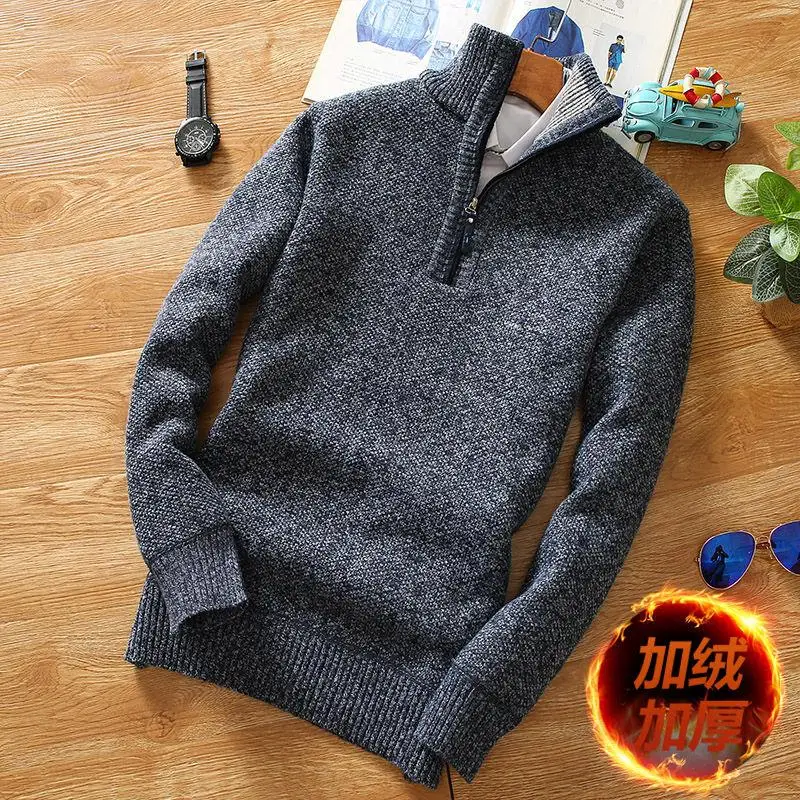 

2020 New Winter Woolen Men's Sweater, Turtleneck Middle Zipper Sweater, Spring Quality Wool Knitted Sweater