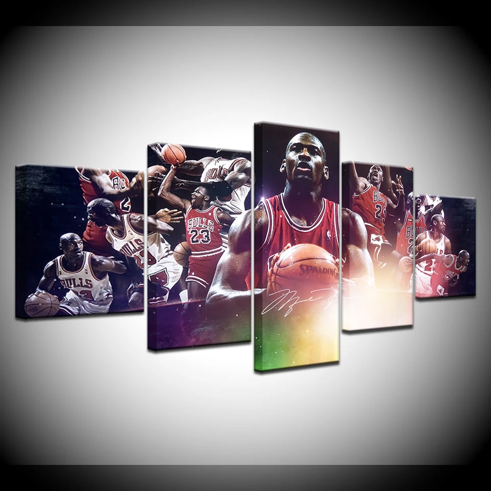 

5 panel Printed painting Michael Jordan sprort Star Poster canvas print modern home decor Wall art Picture For Living Room