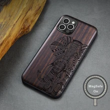 Elewood Compatible With Charging Magnetic For Apple iPhone 12 Pro Max Mini Wood Case Real Wooden Soft-Edge Cover Thin Phone Hull