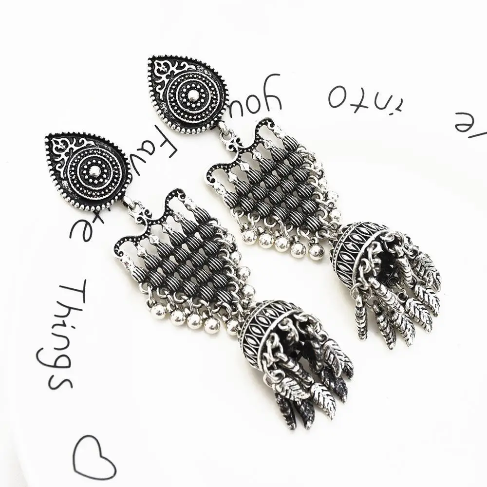 

Bohemian ethnic style retro tassel Antique Gold Big earrings long pendant feather earrings temperament fashion earrings