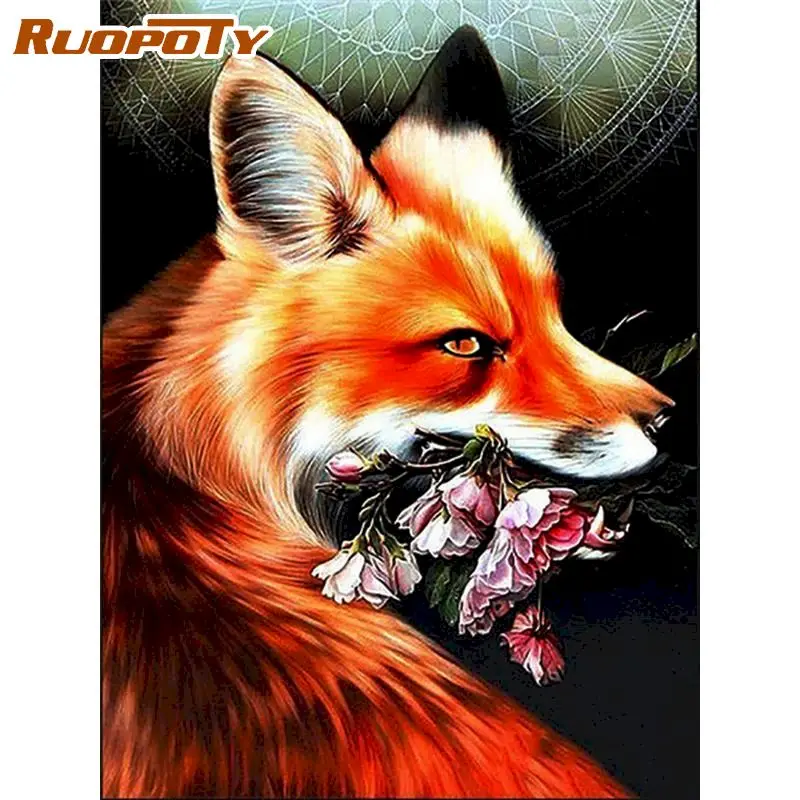 

RUOPOTY Frame Diy Painting By Numbers Fox Animal Handpainted Unique Gift Canvas Colouring Wall Decor 60×75cm