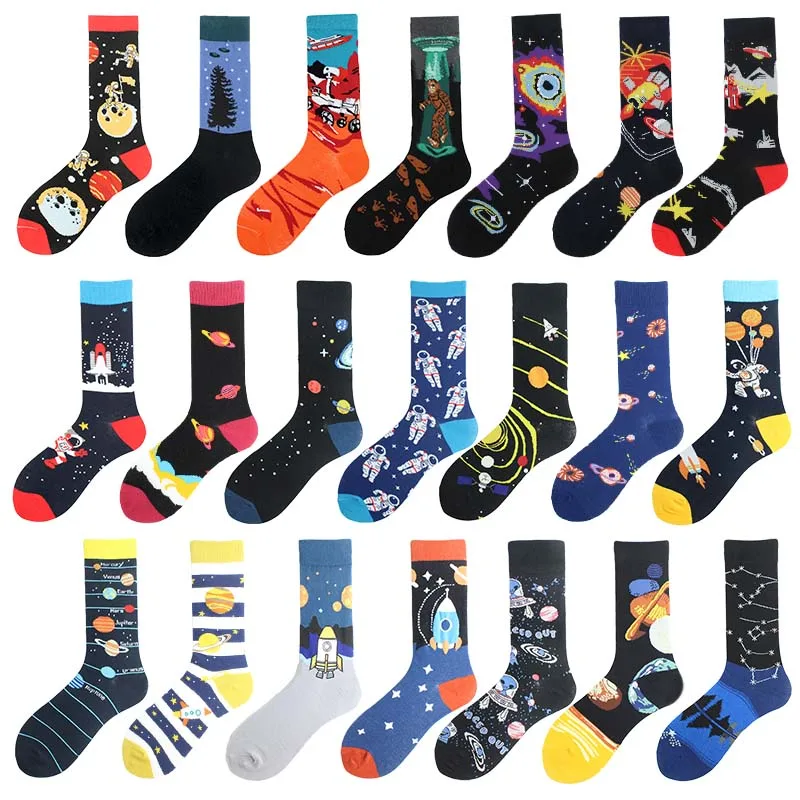 

Hip Hop Funny Socks Men Space Astronauts Planet Colorful Happy Unisex Design Meias Harajuku Gifts Woemn Socks Skateboard Sox