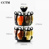 rotating double layer spice rack glass household salt shaker sugar bowl barbecue pepper spice rack spice jar kitchen gadget set