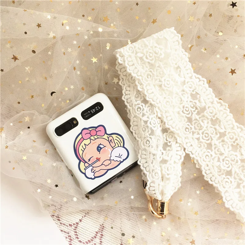 

For Samsung ZFlip Case Lace Lanyard Silicone Phone Case for Samsung Galaxy Z Flip 5G Cover Original Birthday Gift ZFlip Fundas