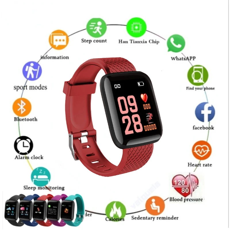 

Smart Watch Women Men Kids Heart Rate Blood Pressure Monitor 116Plus Sport Smartwatch Watch Clock For Android IOS mi band 6 часы