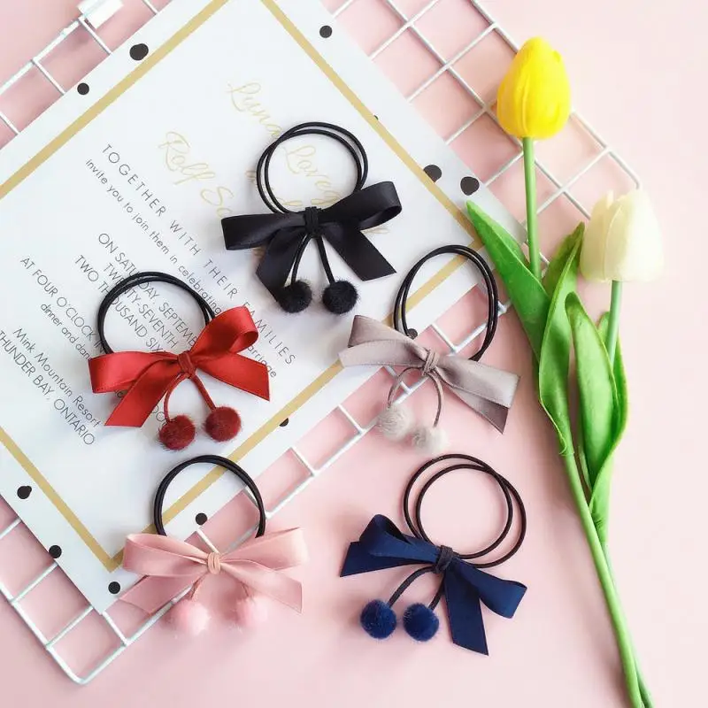 Фланелевая повязка для волос с бантом и помпоном эластичная многослойная