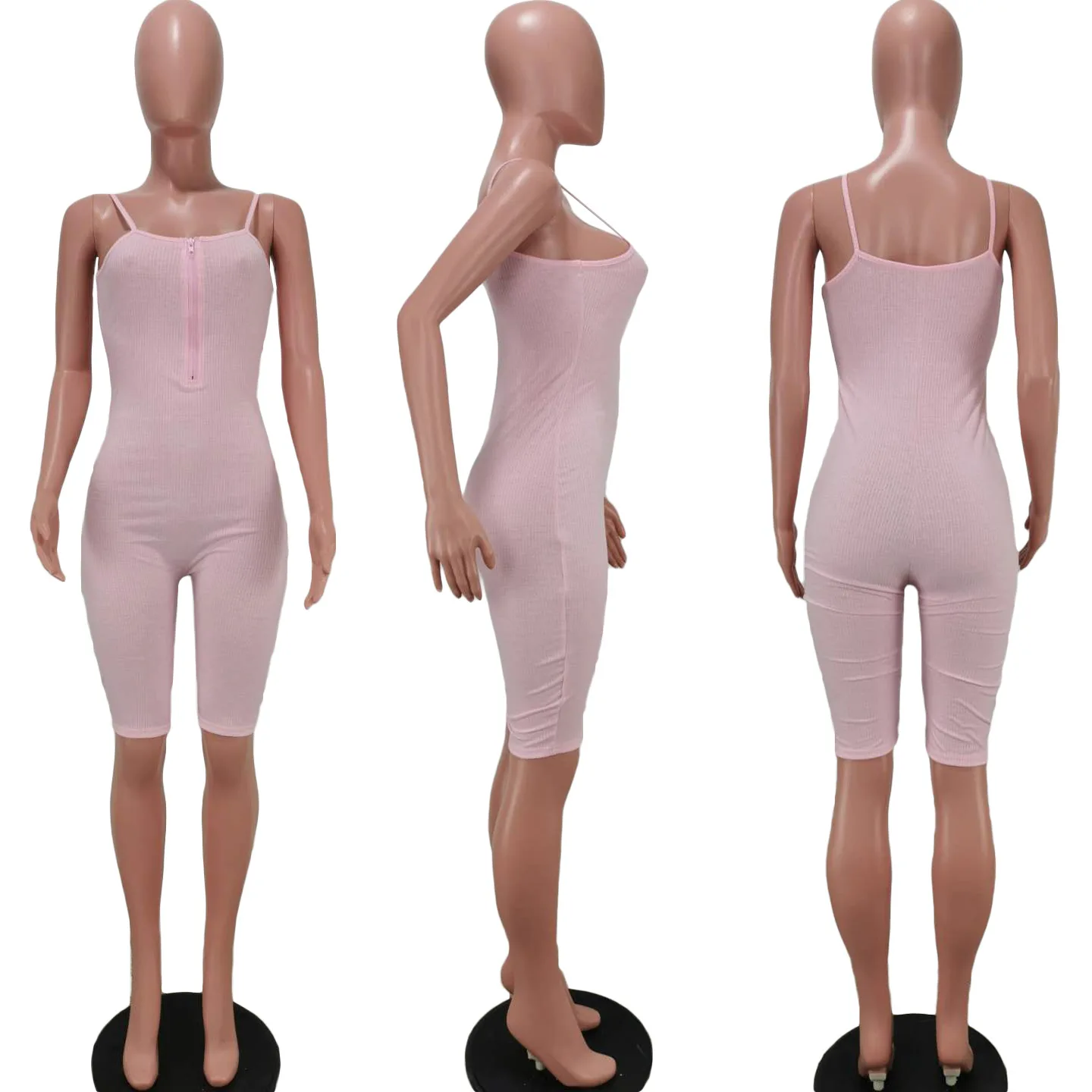 

Sexy Solid Bandage Playsuit Women Deep V Neck Bodycon Short Jumpsuit 2020 Summer Sleeveless Zipper Front One Piece Overalls