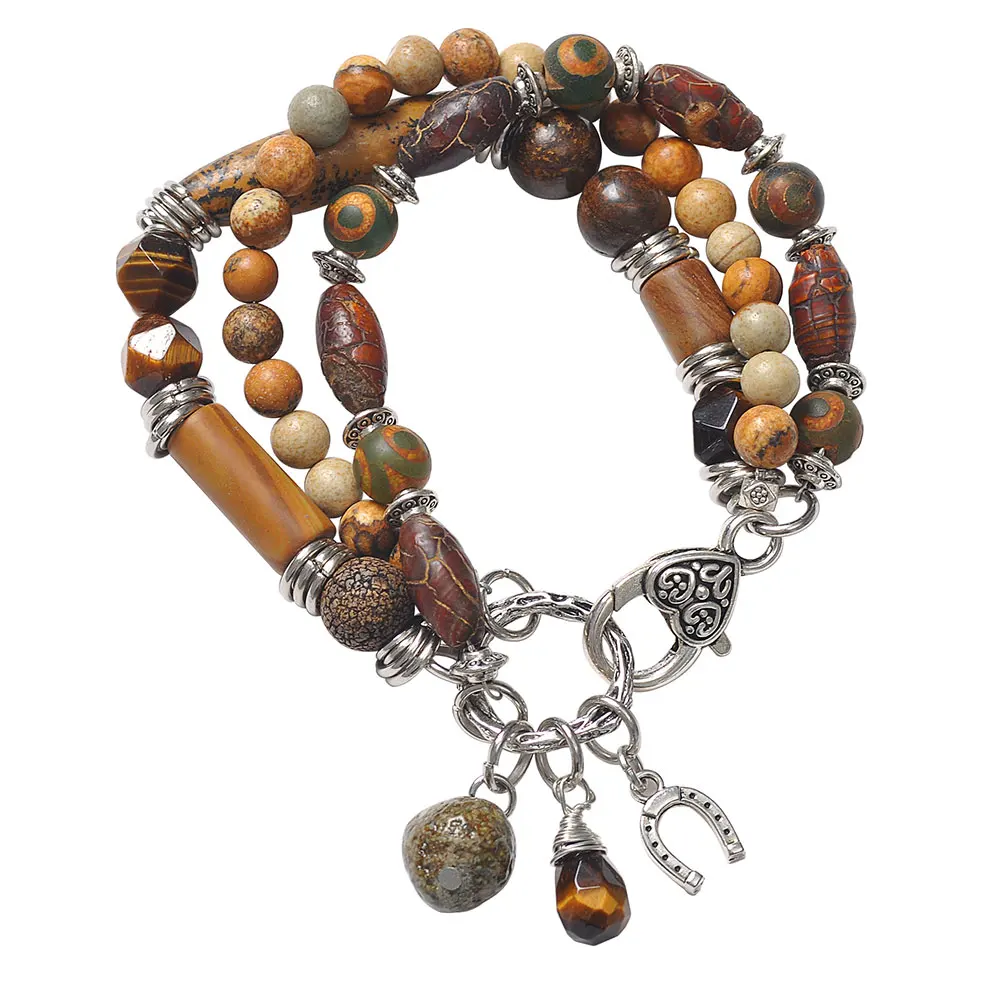 Ручной работы 3 пряди натуральный камень бусины браслеты сплав Любовь Сердце