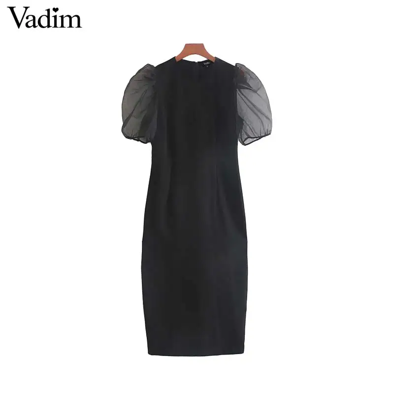 Женское элегантное платье vadim черное миди с круглым вырезом коротким рукавом из