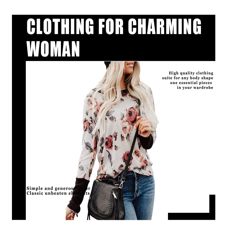 

Fashion Women Hoodies Autumn New Arrival Casual Long-Sleeved Rose Printing o-Neck Lady Pullover Tops Female Clothing Sweatshirt