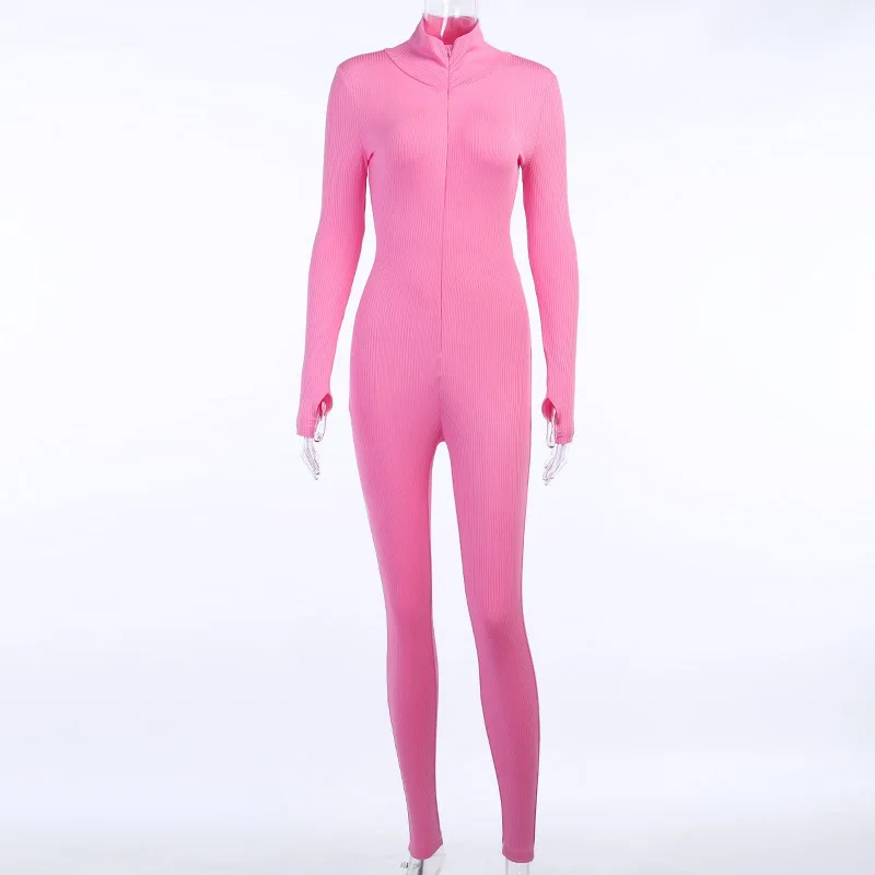 

2020 Autumn and Winter Women's New High Collar Solid Color Long Sleeve Slim One-Piece Suit Fitness One-Piece Pants tracksuit