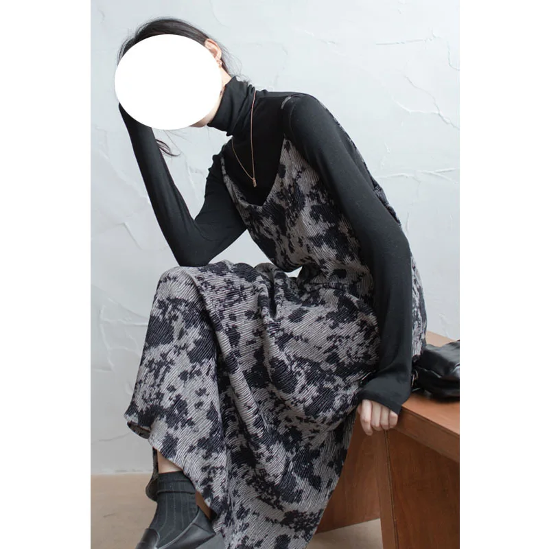 

Retro Tie-dye Dress Ladies Oil Painting Print Spaghetti Strap Dress Women's Design Base Mid-length Dress