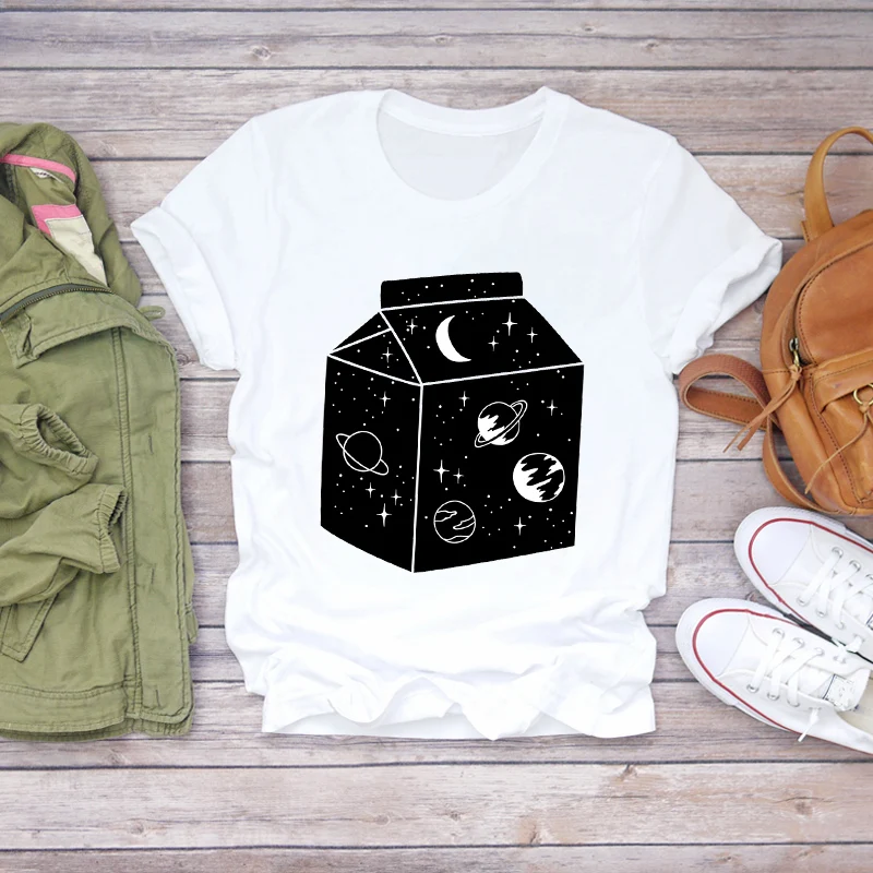 

Aesthetic Space Cartoon Skull Trend Fashion Cute Pint Clothes Summer Shirt T-shirts Top T Graphic Female Ladies Womens Tee