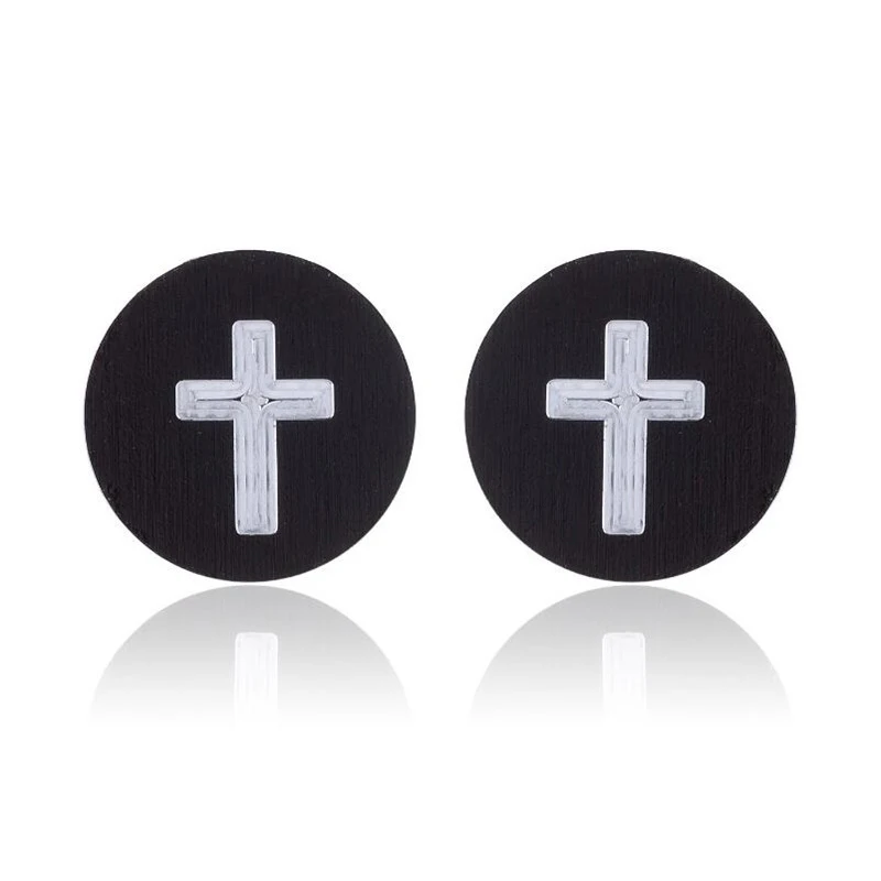 Хип хоп простые геометрические серьги гвоздики для женщин и мужчин черный крест