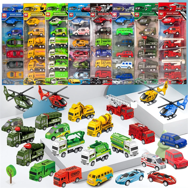 

6PCS/Set Engineering Vehicle Cars Set Pull Back Construction Fire Truck Transportation Aviation Models Toys Kit Kids Mini Gifts