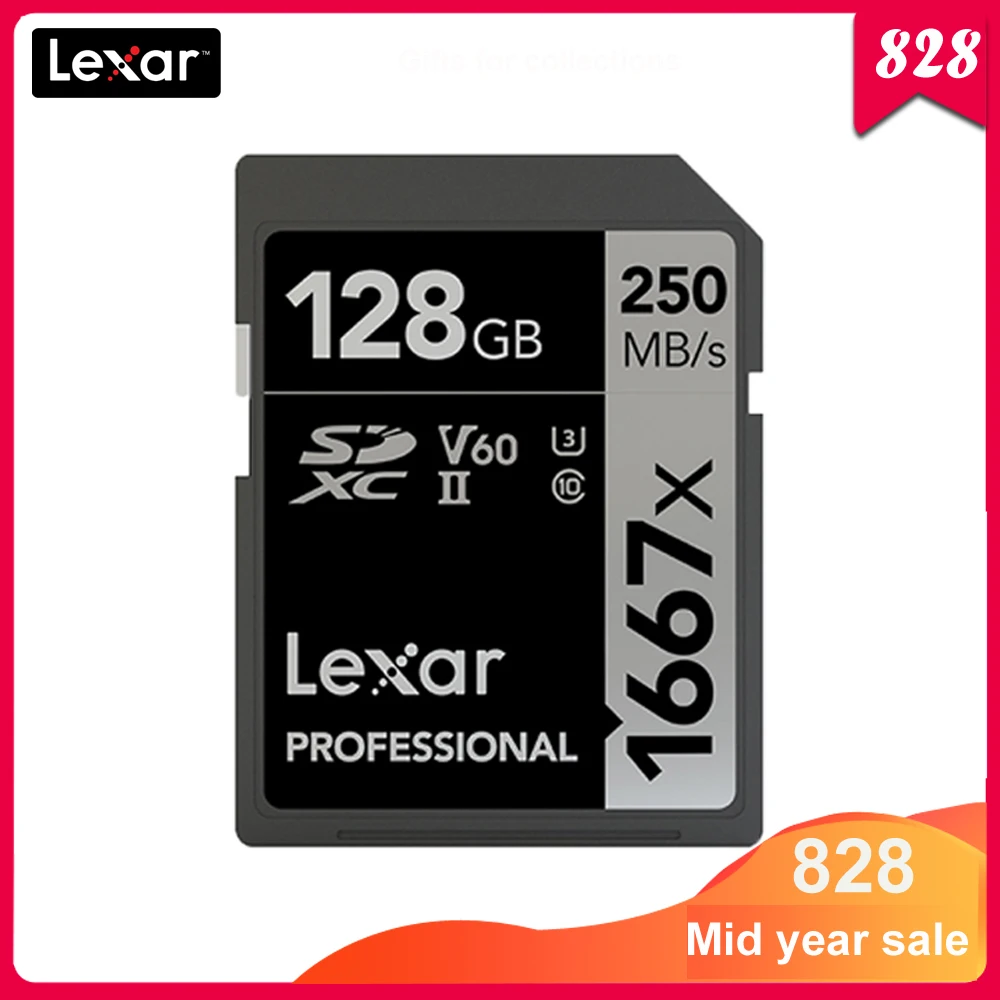 100% Оригинальный Lexar 1667x до 250 МБ/с. флэш карта памяти SD 128 ГБ V60 UHS II U3
