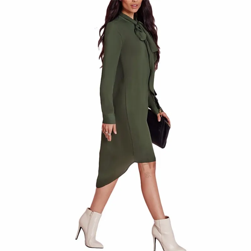 Женское шифоновое платье-туника с длинным рукавом и бантом | Женская одежда