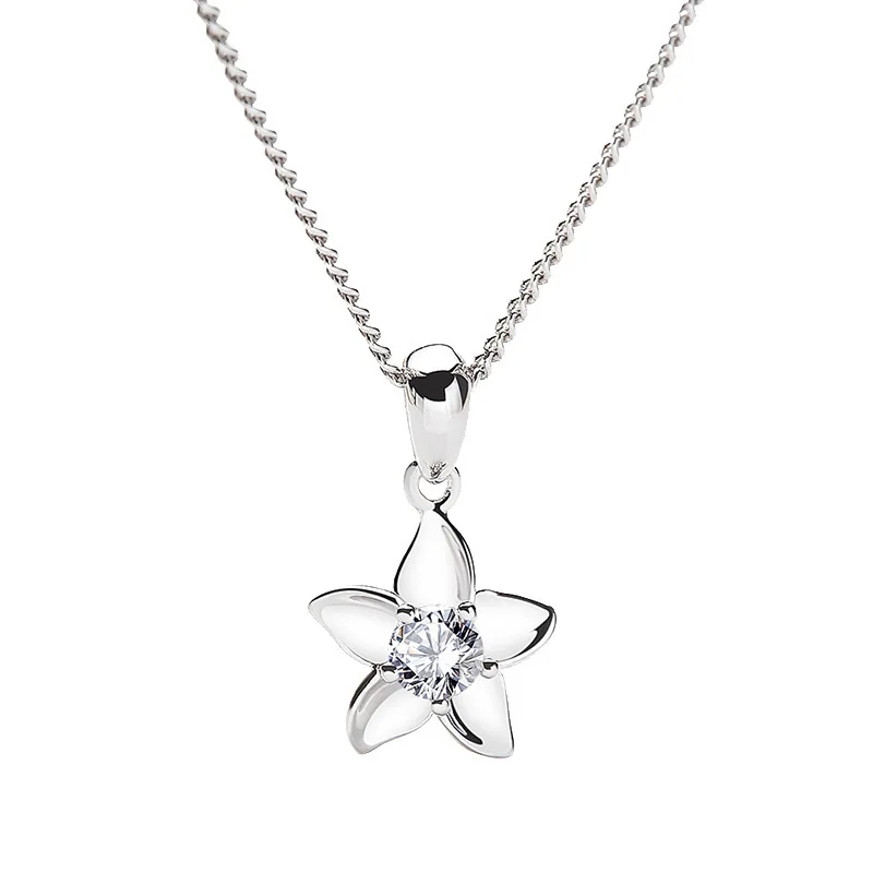 

Genuine S925 sterling silver female gift Fresh flowers pendant Korean Version zircon fashion simple creative pendant jewelry