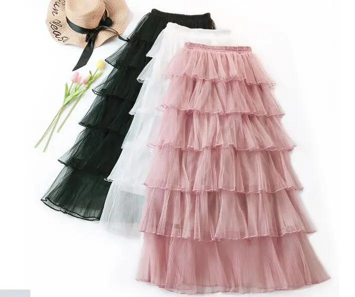 Юбка-пачка Женская длинная многослойная розовая серая слоистая | одежда