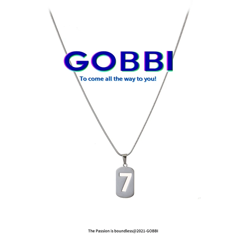

GOBBI lucky number 7 pendant necklace women's simple hip-hop sweater chain punk style necklace stainless steel jewelry