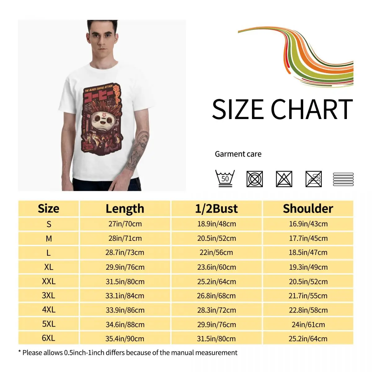 

Anime Black Magic Coffee Graphic Tee Mens Short Sleeve T-Shirt Funny Tops