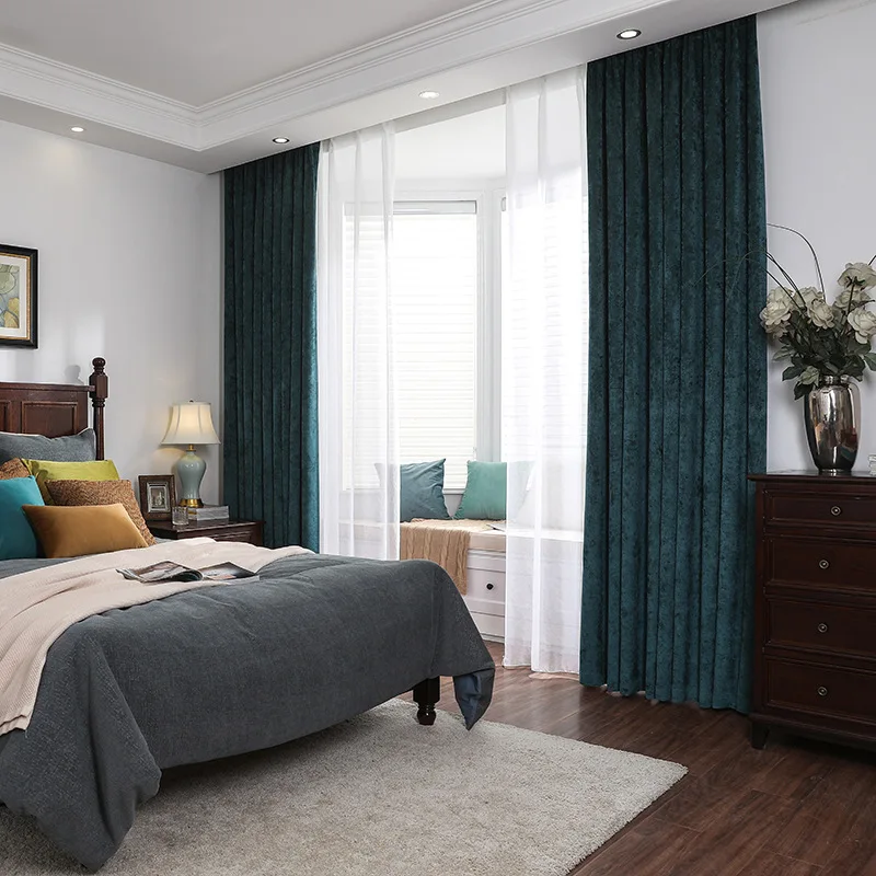 Однотонные зеленые затемняющие шторы для гостиной спальни жаккардовые на окна