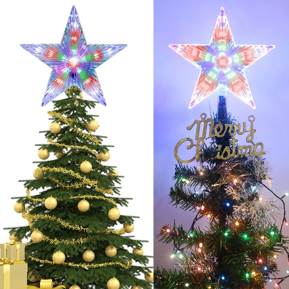 Indoor Christmas Tree Top RGB Star Light 31LED LED Pentagram Starlight 8 Flashing Modes Battery Xmas Tree Topper Decoration Lamp