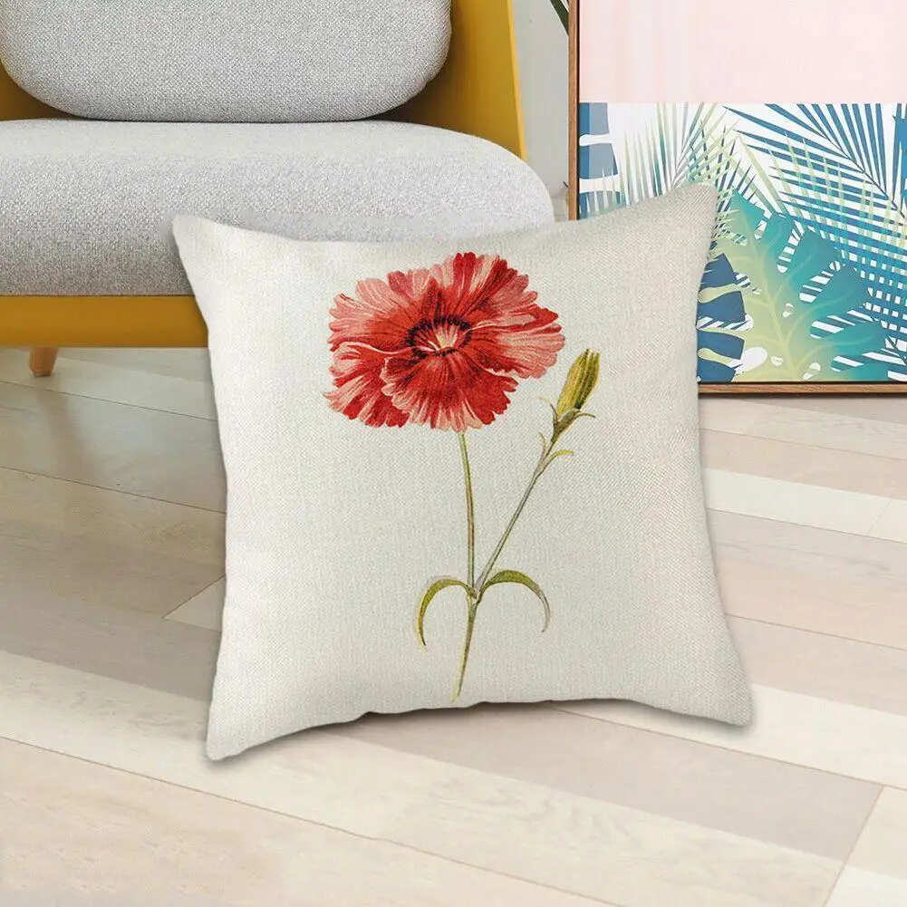 

45*45cm Single-sided Linen Floral Print Cushion Cover Home Sofa Decorative Pillowcase Car K0X6