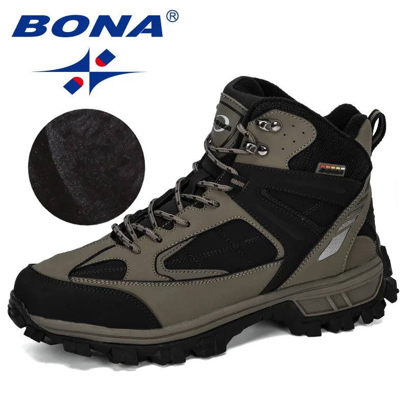 Medium grey black BONA/Новинка года; дизайнерская обувь из нубука; обувь для альпинизма, пустыни, альпинизма; мужские Ботильоны; походные ботинки; модная классическая обувь для треккинга - Цвет: Medium grey black