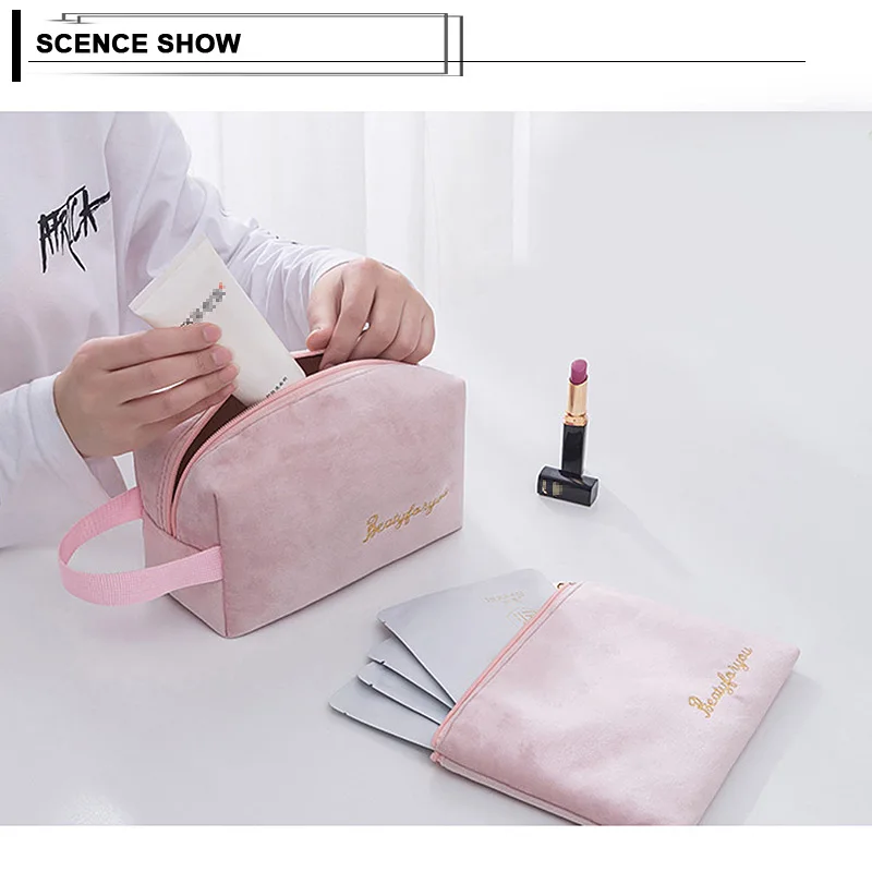 Зимние косметичка мягкий бархат косметички для путешествий на молнии сумка