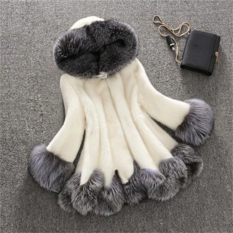 

Fashion European And American New Imitation Fur Coat Women's Hooded Faux Mink Fake Fur Overcoat Thick Warm Plus Size 3Xl 4Xl