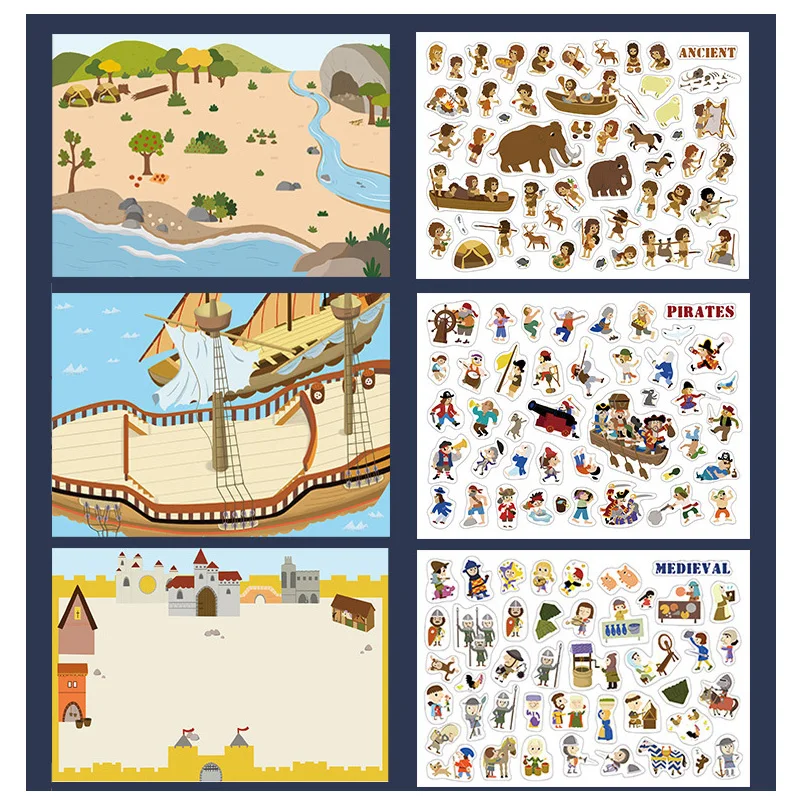 Многоразовые наклейки книга игра коллекция дети развивающие игрушки для детей