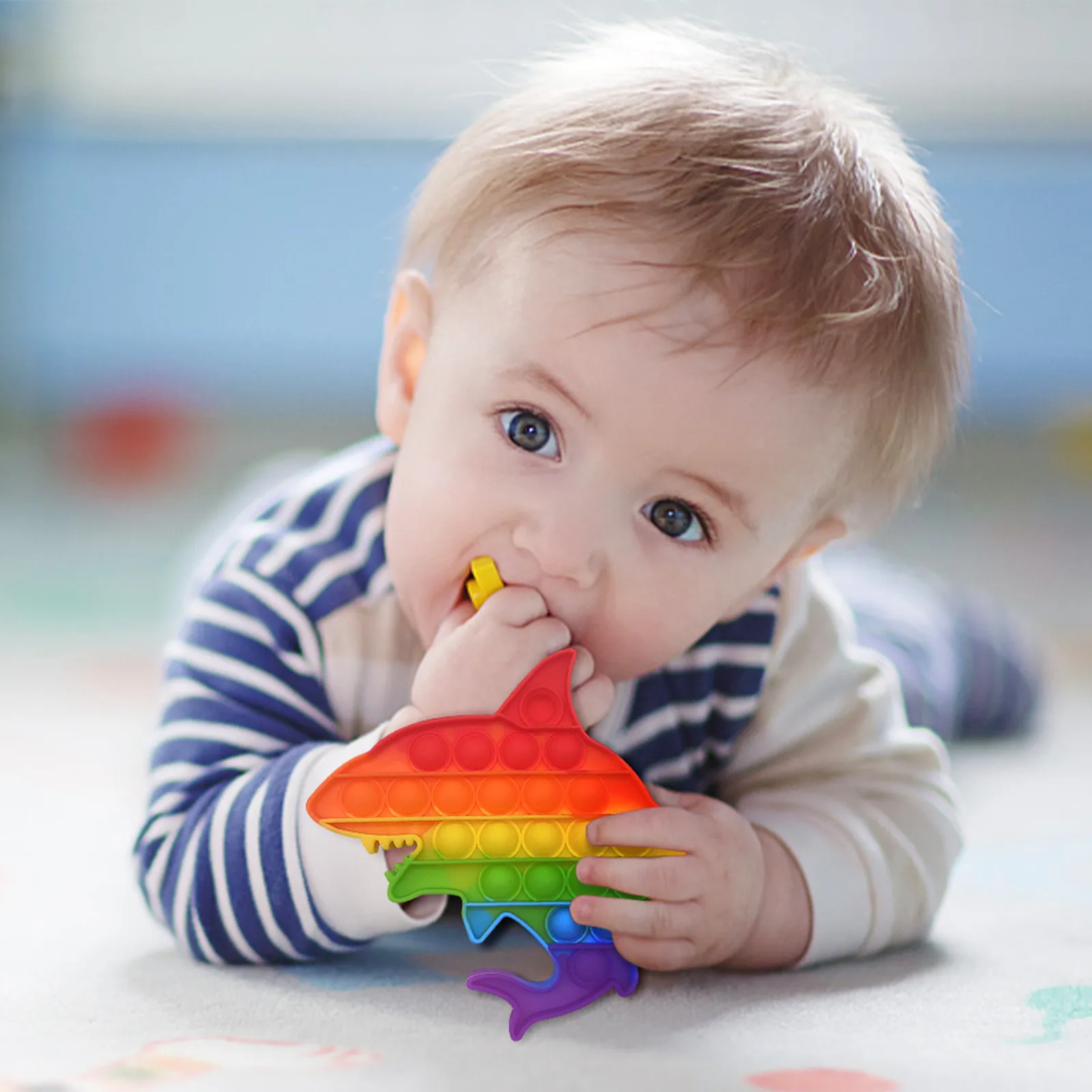 Радужный популярный антистрессовый Акулья пузырьковая игрушка-антистресс для