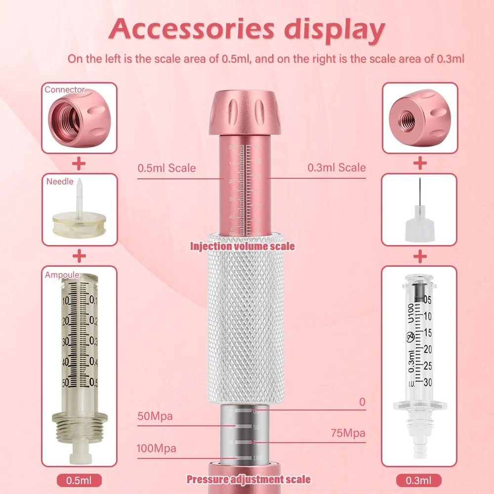 2 In 1 Hyaluron Pen with 3 Level Adjust Pressure Hyaluronic Acid Pen for Anti Wrinkle Lip Lifting 0.3ml&0.5ml Nozzle Adapter