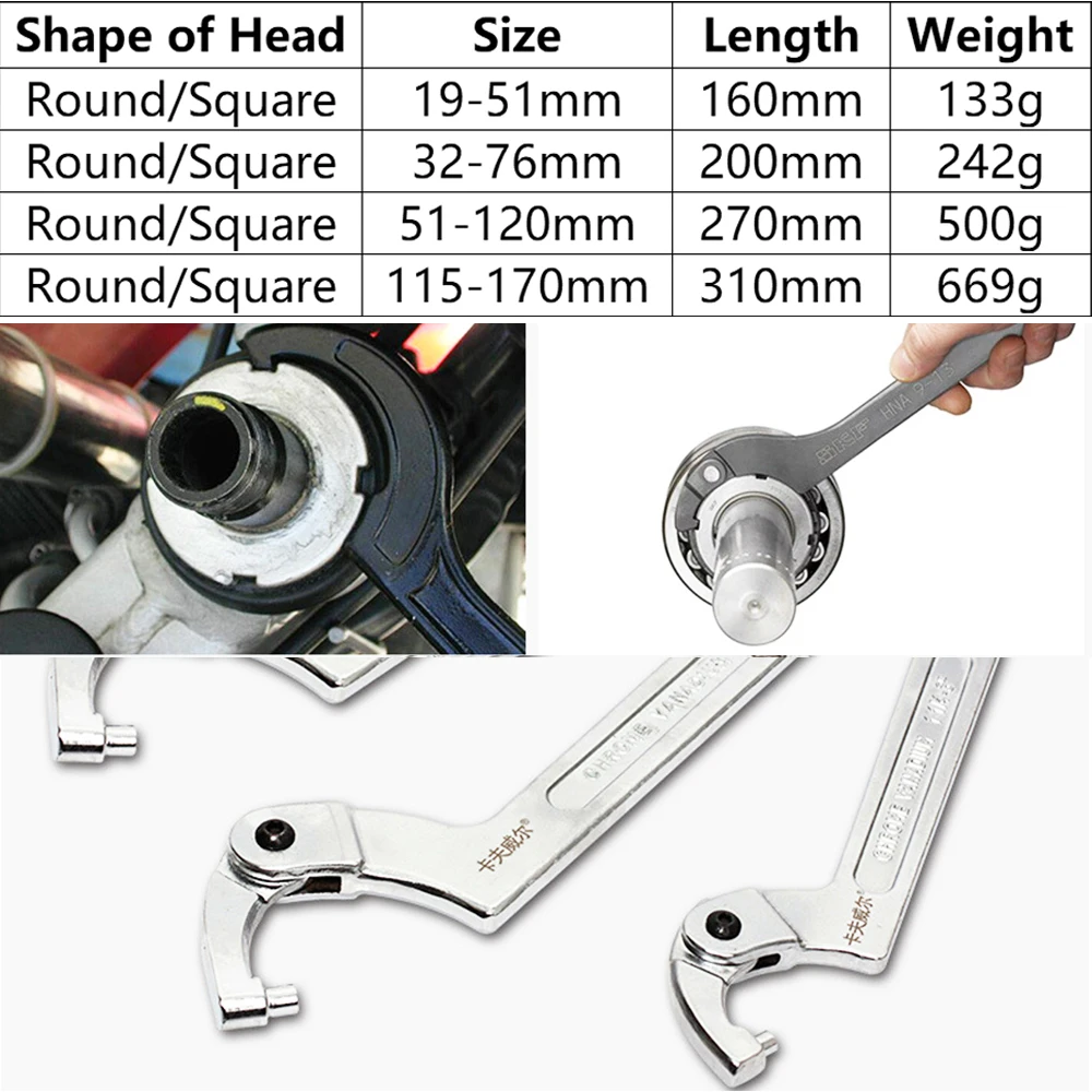 1 шт. регулируемые гаечные ключи с крюком типа C болты ручные инструменты 19-51 мм 32-76