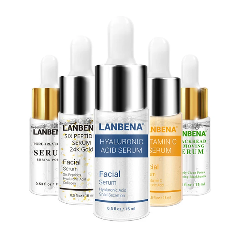 

100pcs LANBENA Six Peptides 24K Gold Vitamin C Serum Hyaluronic Acid Serum Anti Aging Moisturize Skin Care Whitening Face Serum