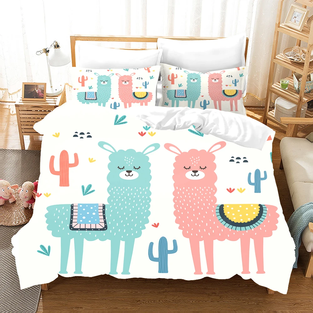 

Cartoon Pink Alpaca Kids Bedding Set 3d Duvet Cover Sets Comforter Bed Linen Twin Queen King Single Size Dropshipping Gift
