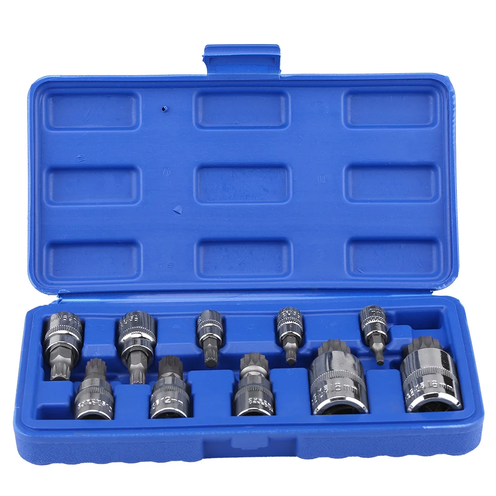 

10Pcs 12 Point Triple Square Splined Bit Socket Set M4-M18 1/4" 3/8" 1/2" Drive Repair Tool Kit for automobile repair maintenanc