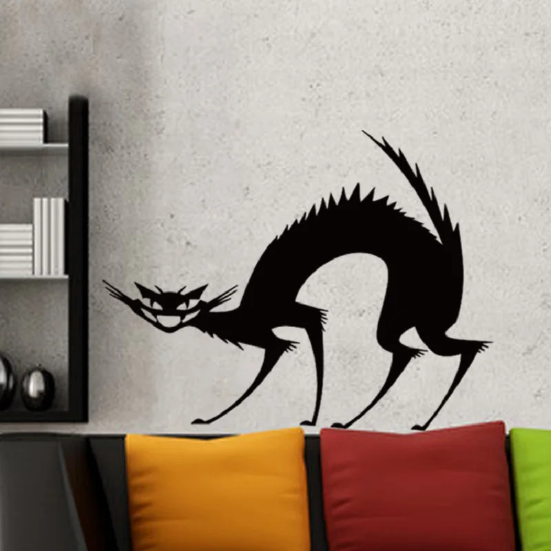 3 шаблона черная страшная наклейка в виде кошки Boo! Съемная Наклейка на стену