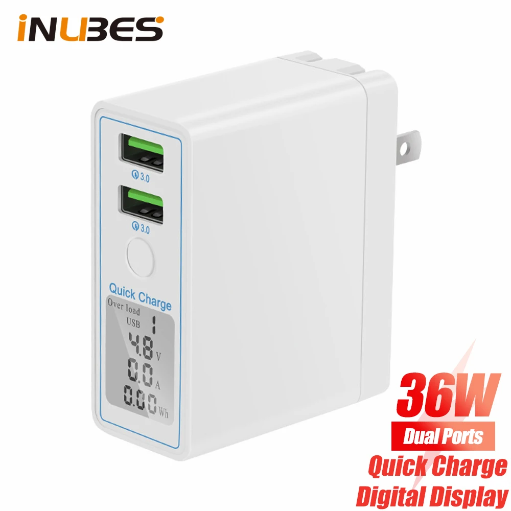 

36W Dual Ports Quick Charge 3.0 USB Chargers LED Digital Display Phone Adapter Wall Travel Fast Charging USB Charger For Samsung