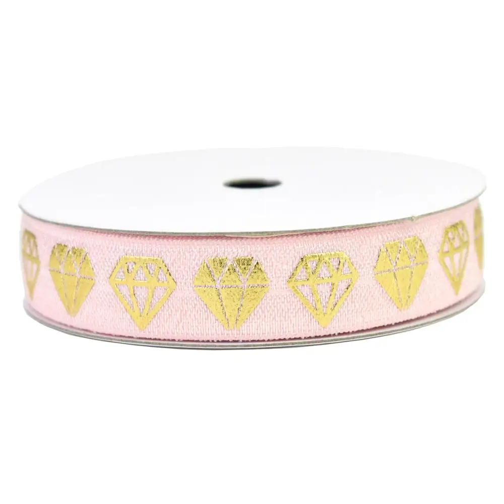 

HSDRibbon 16MM gold foil bride series printed on fold over elastic Wedding decoration DIY elastic hair ties 5Yards/Roll