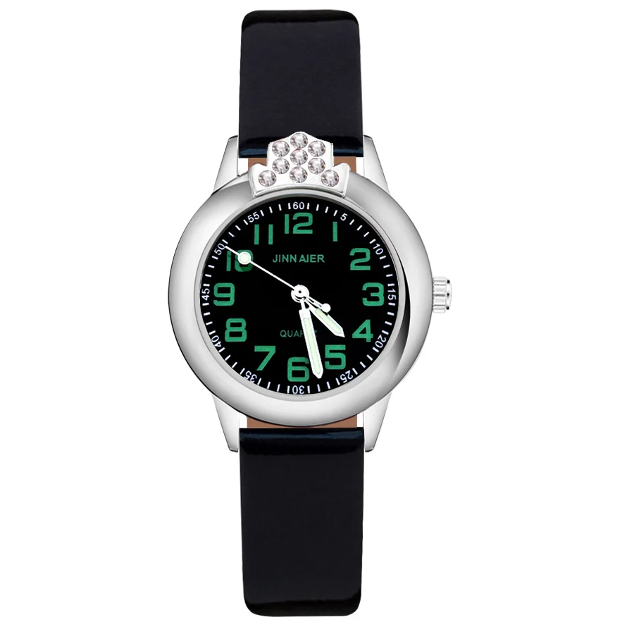 Cartoon Arabic numerals Crystal style Children's Watches Kids Student Girls Quartz Leather strap Wrist Watch Clock JK110 | Наручные