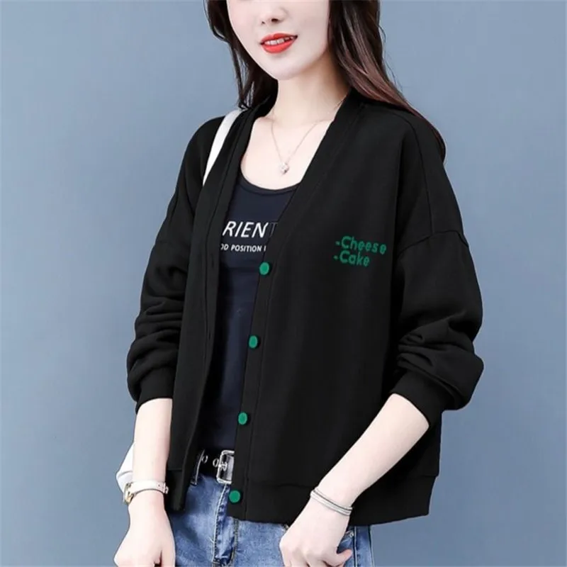 

Sweater Women 2021 New Korean Version Loose Solid Color Sweater Coat Female Spring Autumn Buttons Cardigan V-neck Short Jacket38