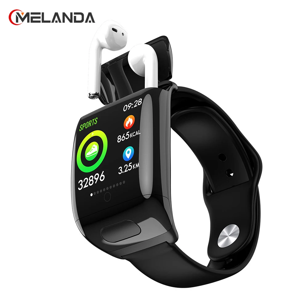 Смарт часы MELANDA мужские 2021 TWS беспроводные Bluetooth наушники музыкальные спортивные