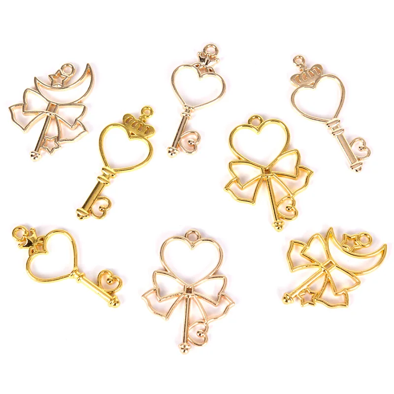 

4Pcs Mix Key Heart Moon Bezel Frame Pendant Cabochon Base Setting UV Resin Charm